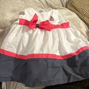 Nautical Baby Dress with Pink Bow